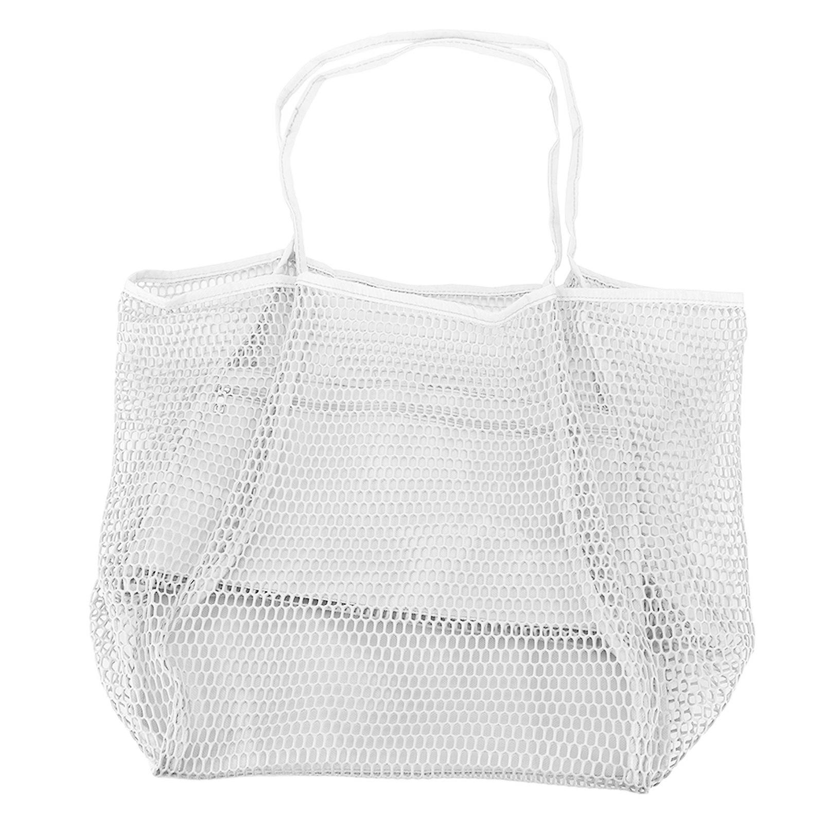 Mesh Beach Bag Large Capacity Multi Pockets Zipper White