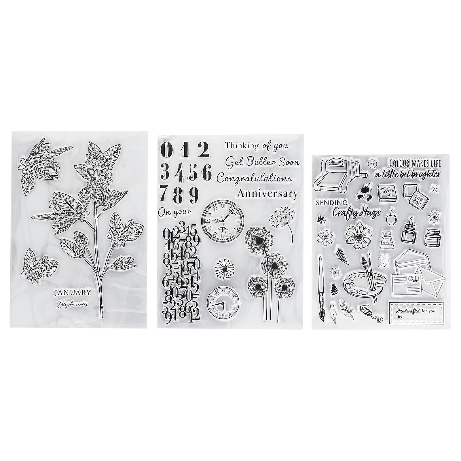 3Pcs Clear Stamps Clear Imprint Repeated Sticking Easily Use Transparent Stamp for Card Making Decoration DIY