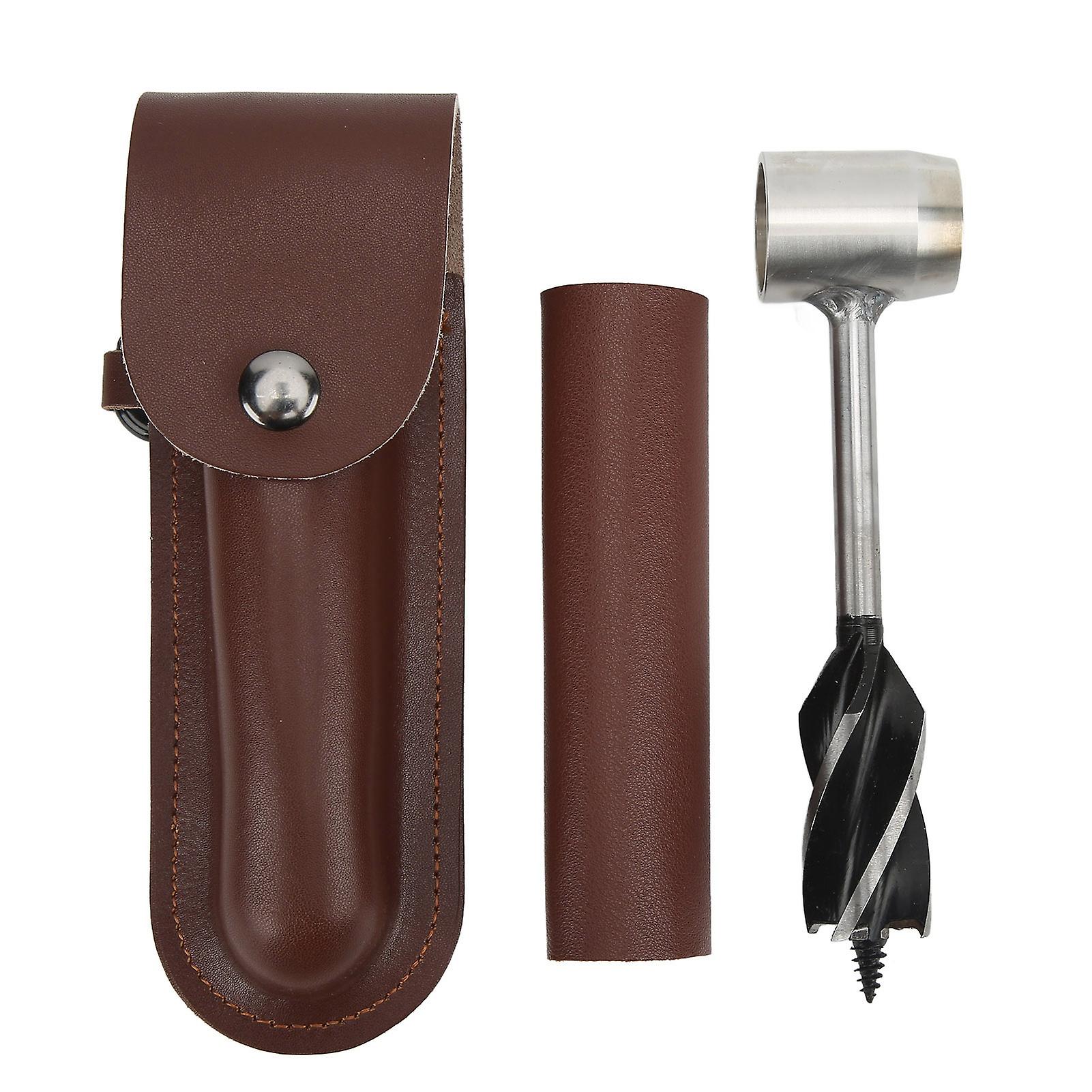 Wood Drill Auger Wrench Set Stainless Steel Hand Auger Wrench Set Multifunctional Wood Manual Auger Drill Bit (Brown Leather Bag and Holster)