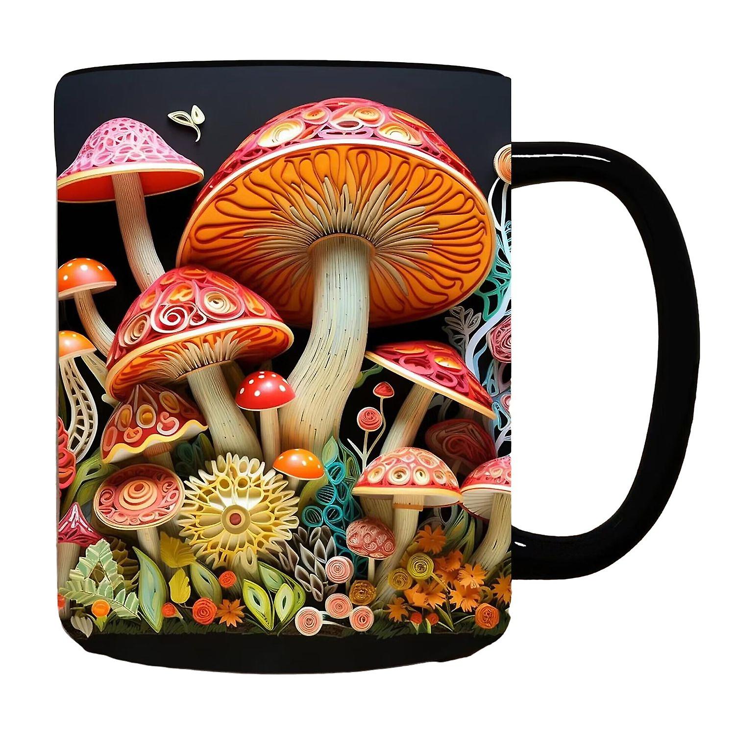 300ML Smooth Coffee Mug 3D Mushroom Print Heat Resistant Colorfast Smooth Ceramics Portable No Odor