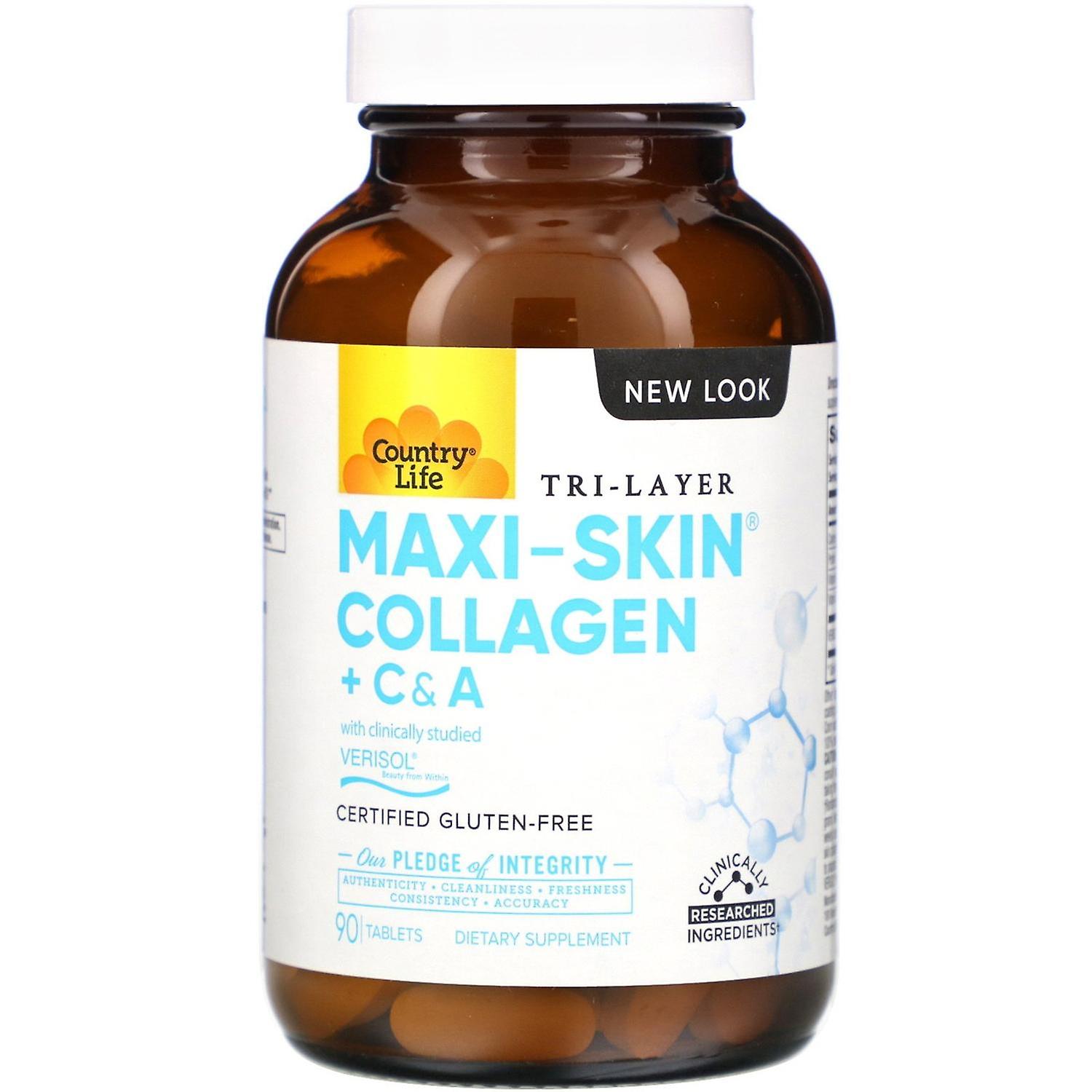 Country Life, Tri Layer Maxi-Skin Collagen + C & A, 90 Tablets