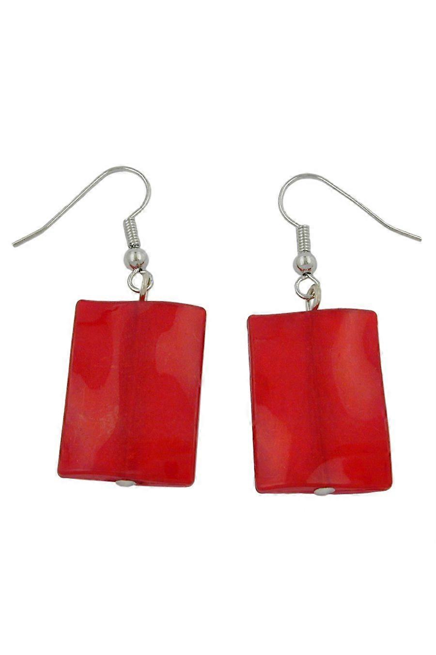 Hook Earrings Pillow Bead Silky Red - Gl00679