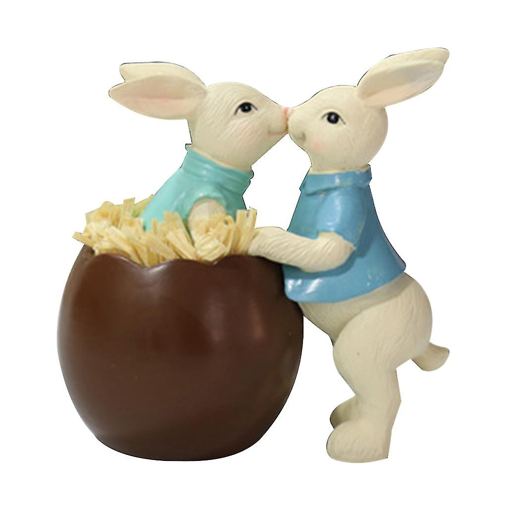 Bunny Couple Eggshell Ornament Spring Easter Decoration Micro Landscape Figurine-hao