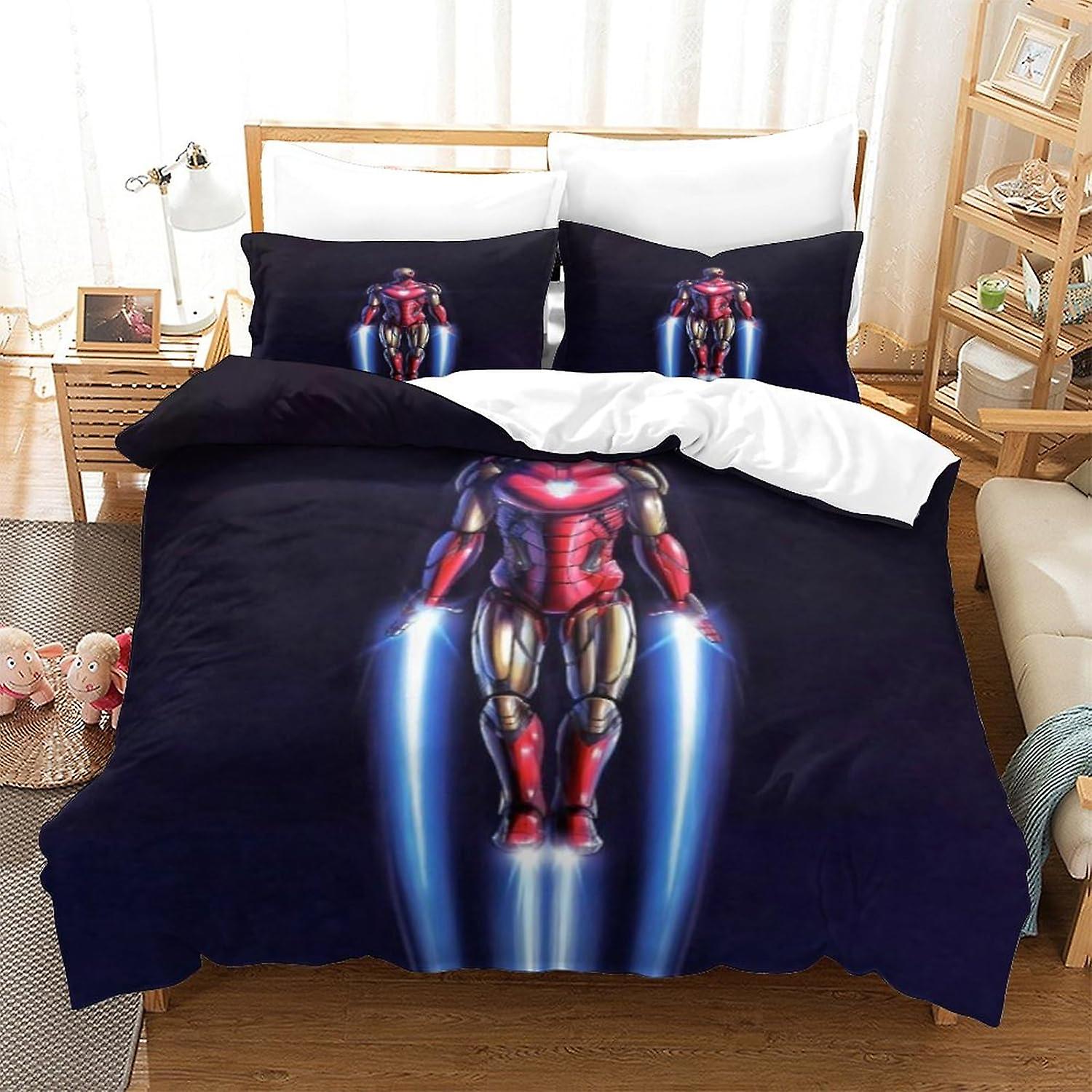 EKENOZ 3D Bedding Superhero Print Iron Man Duvet Cover Set Soft Microfiber Duvet Cover with Pillowcases with Zipper Closure 3 Pcs,for Kids Teens Adult