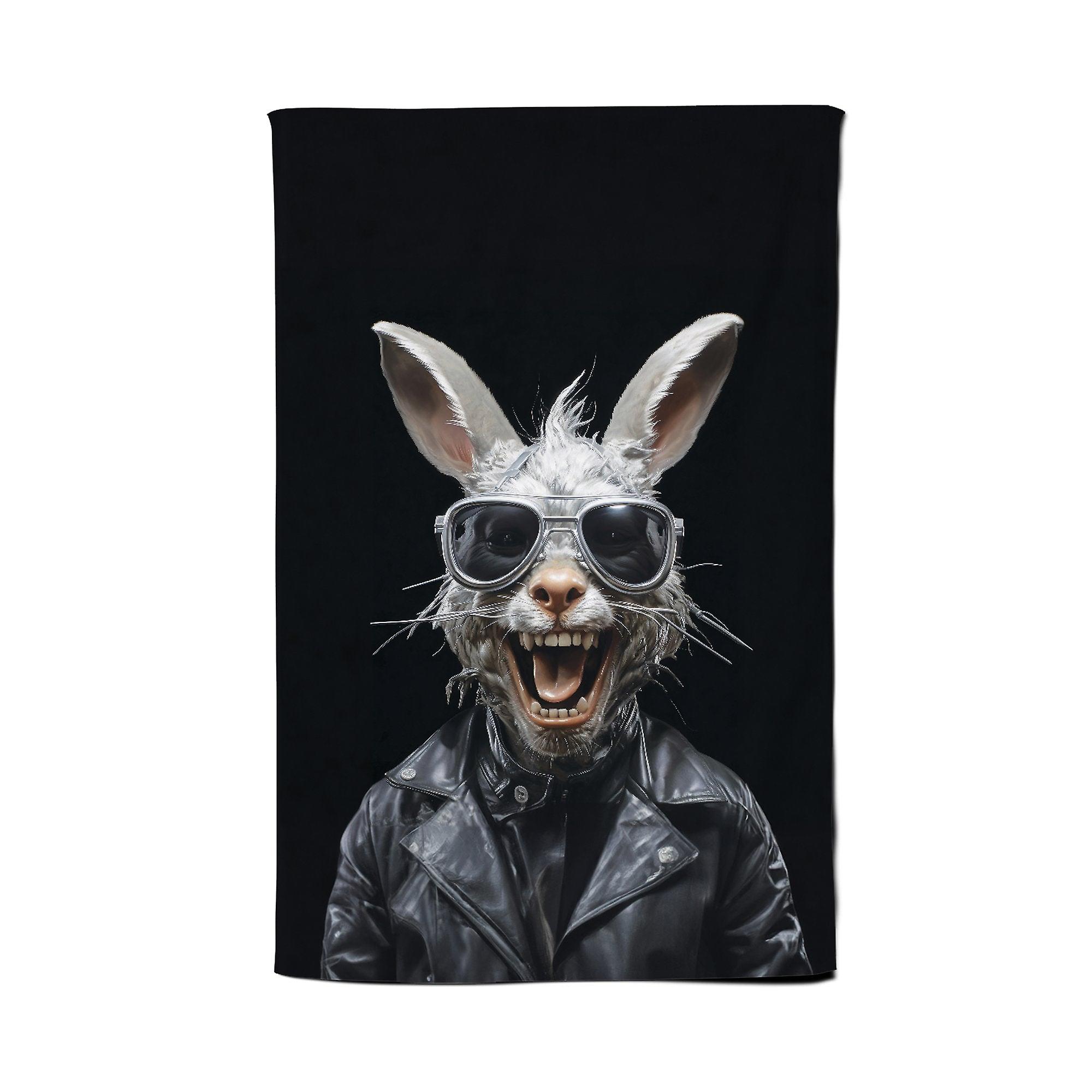 Funky Rabbit Face With Glasses Tea Towel