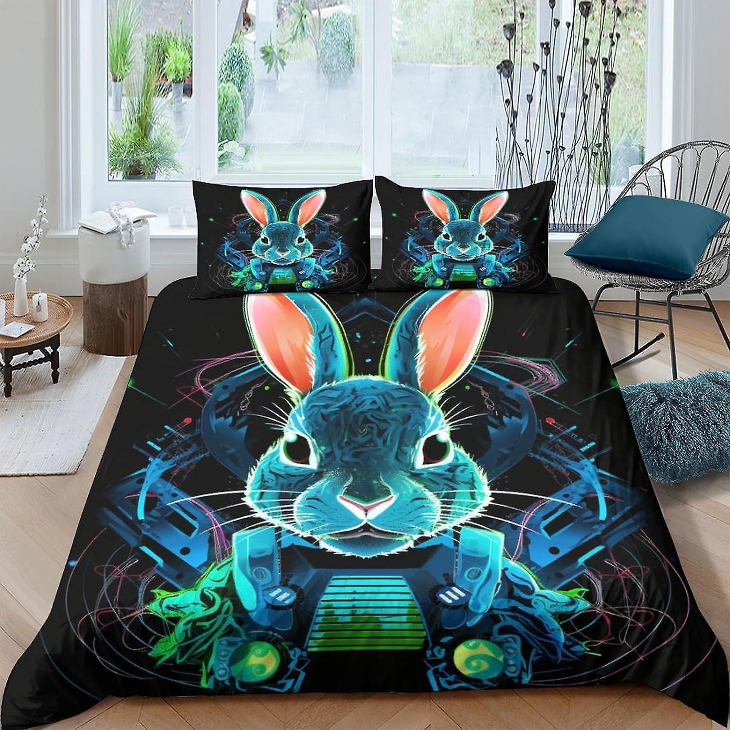 Trendy Rabbit Bedding Set Duvet Cover Set for 3D Printed 3 Piece Set Soft Breathable Art Cool Comforter Cover Quilt Cover with Zipper Closure Soft Mic
