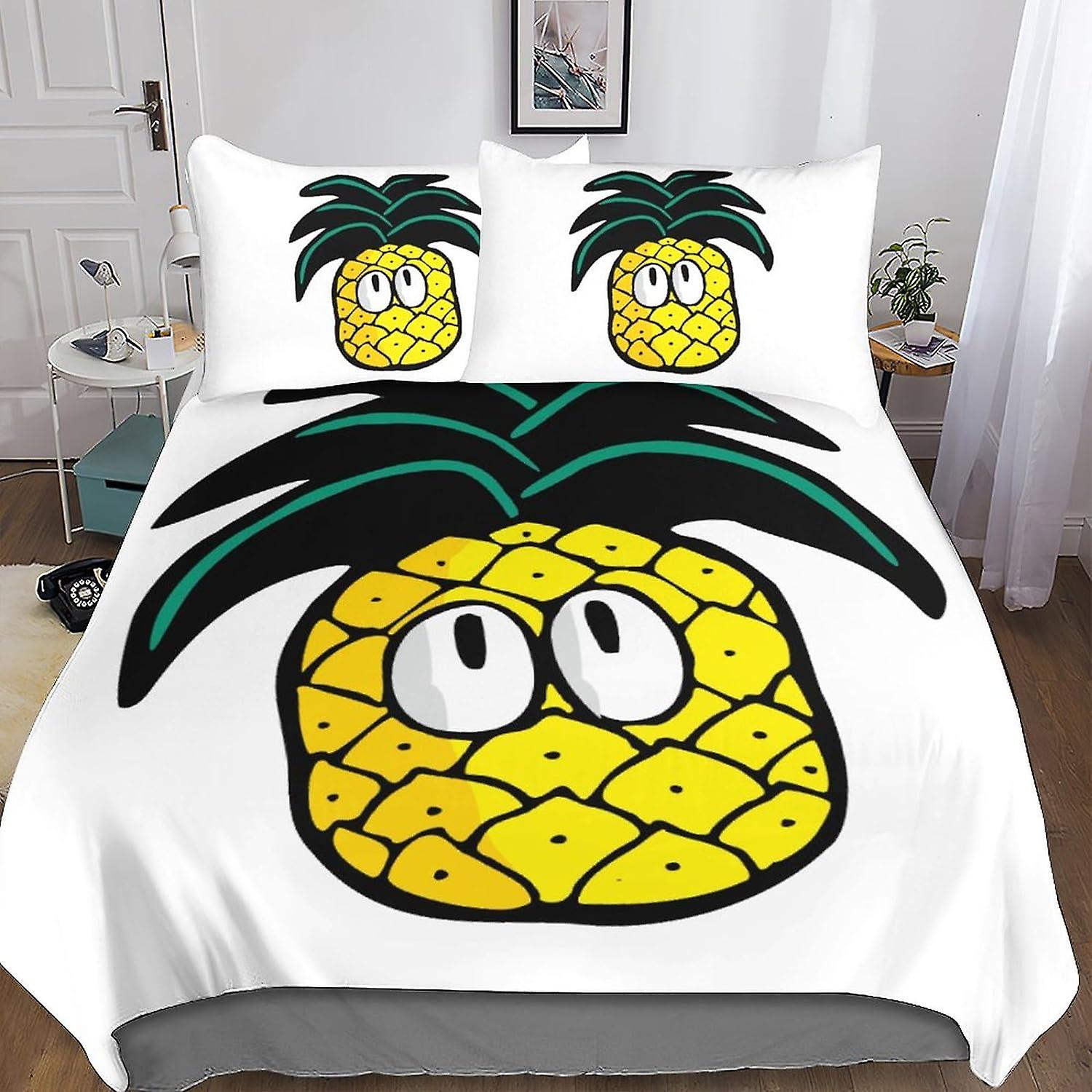 סט כיסוי שמיכת מצעי אננס, הדפסת 3 חתיכות כיסוי שמיכת פירות מינימליסטית סט שמיכת מיקרופייבר רכה, לבני נוער ומבוגרים שמיכת פוך