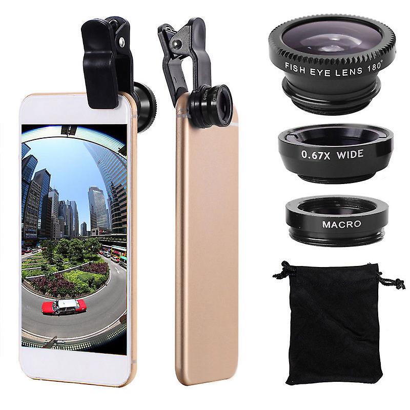 Fisheye Wide Angle Macro Acrylic/glass Lens Three-in-one Lens Mobile Phone External Lens