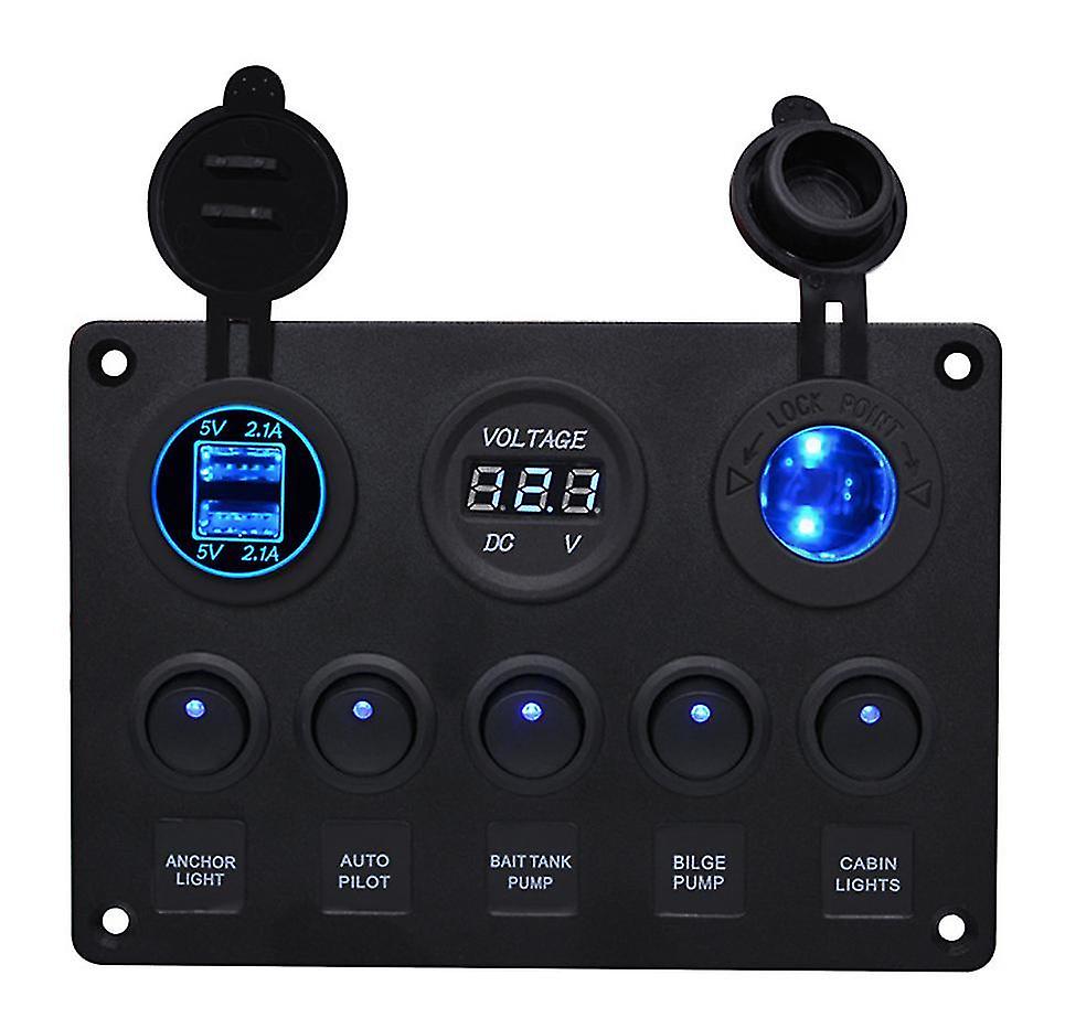 Blue Round Illuminated Switch With Cigarette Lighter Base ,voltmeter Combination Panel With Dual Usb Az20170