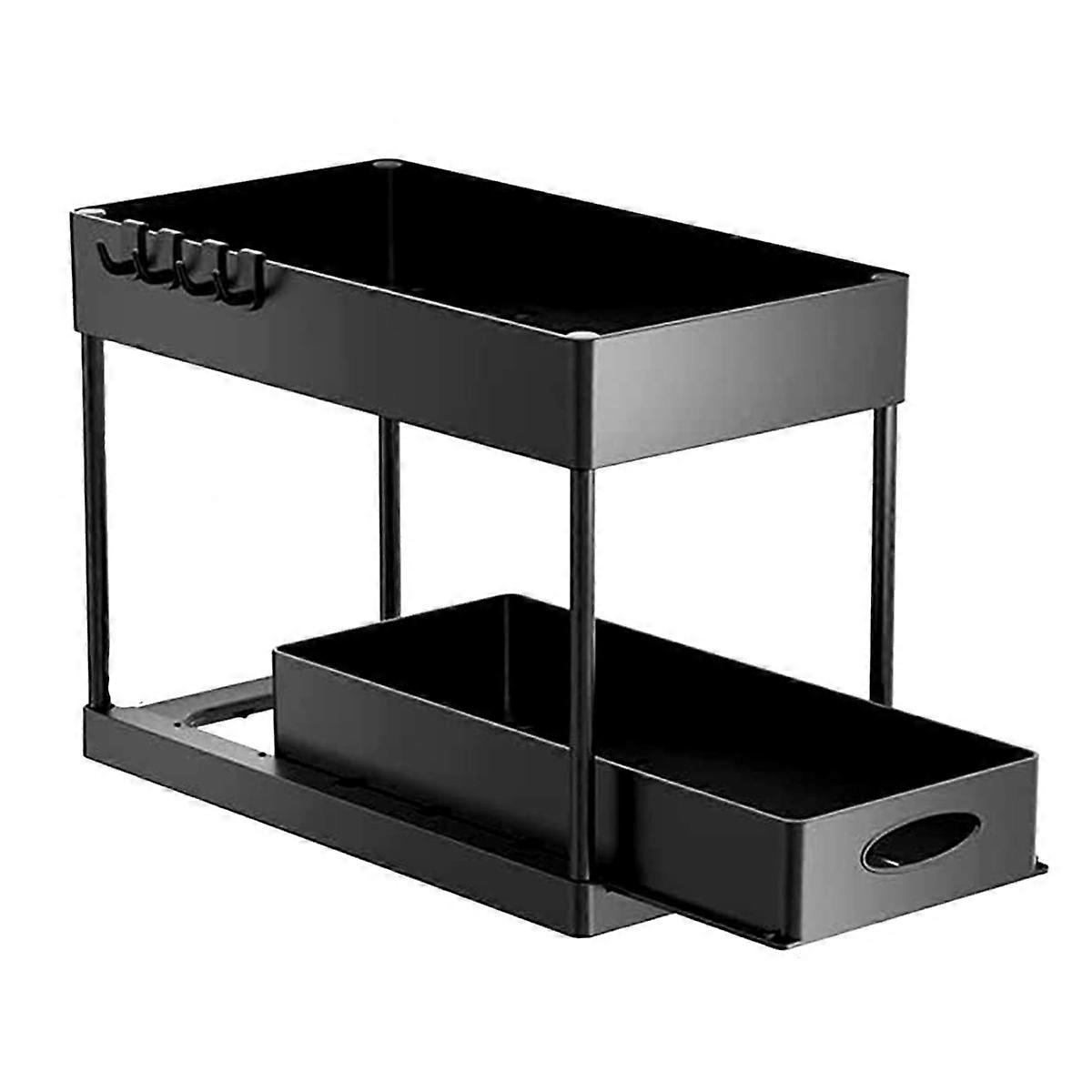 スライド式収納引き出し付きシンクオーガナイザー、バスルームキッチン用キャビネットバスケットオーガナイザーの下の2層