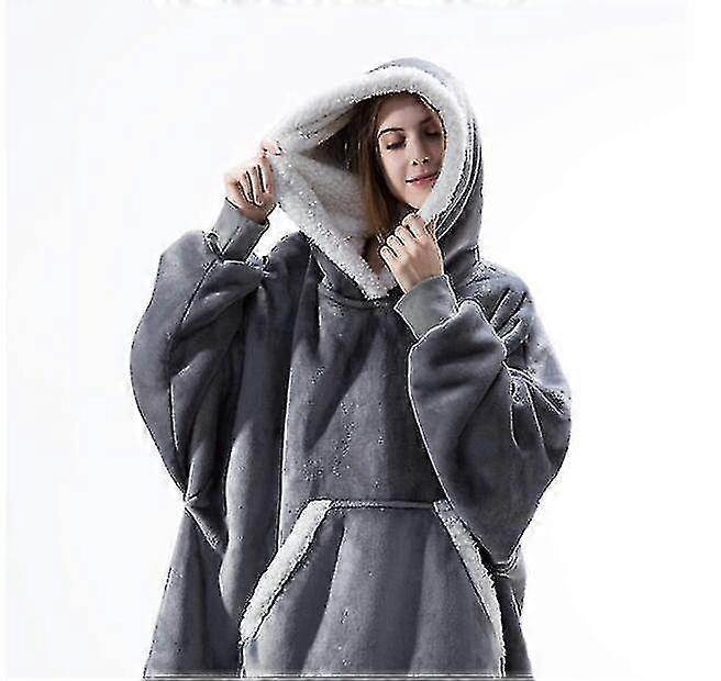 Coperta con cappuccio oversize, indossabile, in velluto di agnello, comoda e comoda