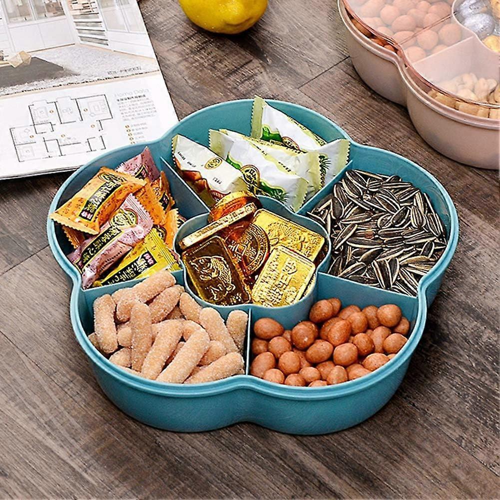 Snack Storage Box, Snack, Candy and Nut Storage Box, Appetizer Tray with Lid, Flower Shaped Snack Tray, Nut Serving Tray, Blue