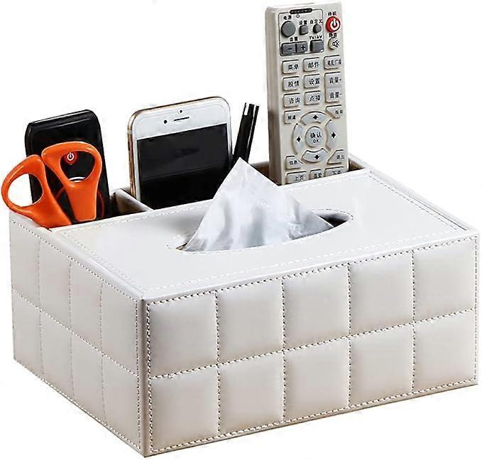 PU leather multi-function rectangular tissue box cover remote control box white