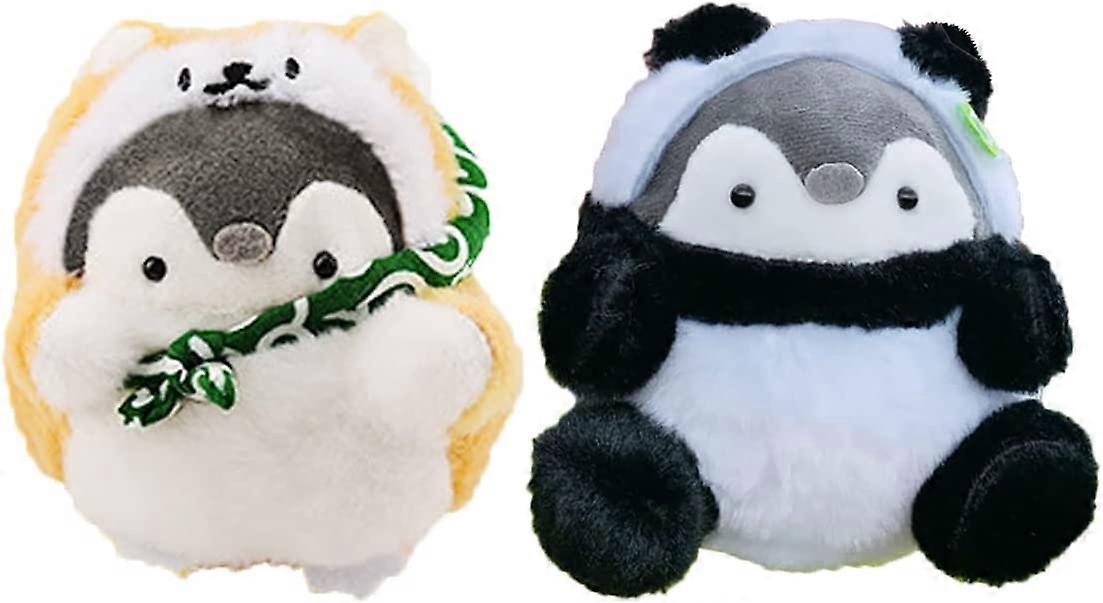 2PCS Stuffed Animals Keychain Mini Plush Keychains ,Cute Keychains for Backpacks,Kawaii Animals,Car Pendant. (Corgi Penguin & Panda Penguin)