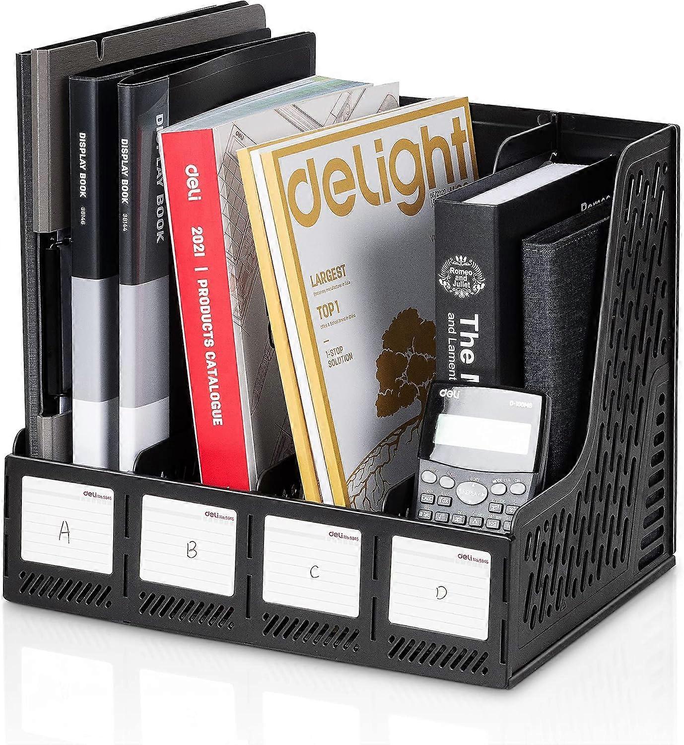 Magazine File Book Holder Desktop Organizer Vertical Document Folder for Office Organization, 5 Compartments, Black