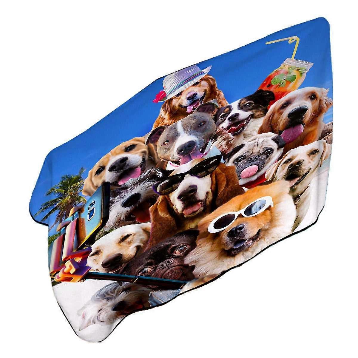 Awesome Selfie Funny Dogs with Sunglasses on the Beach Microfiber Beach Towel