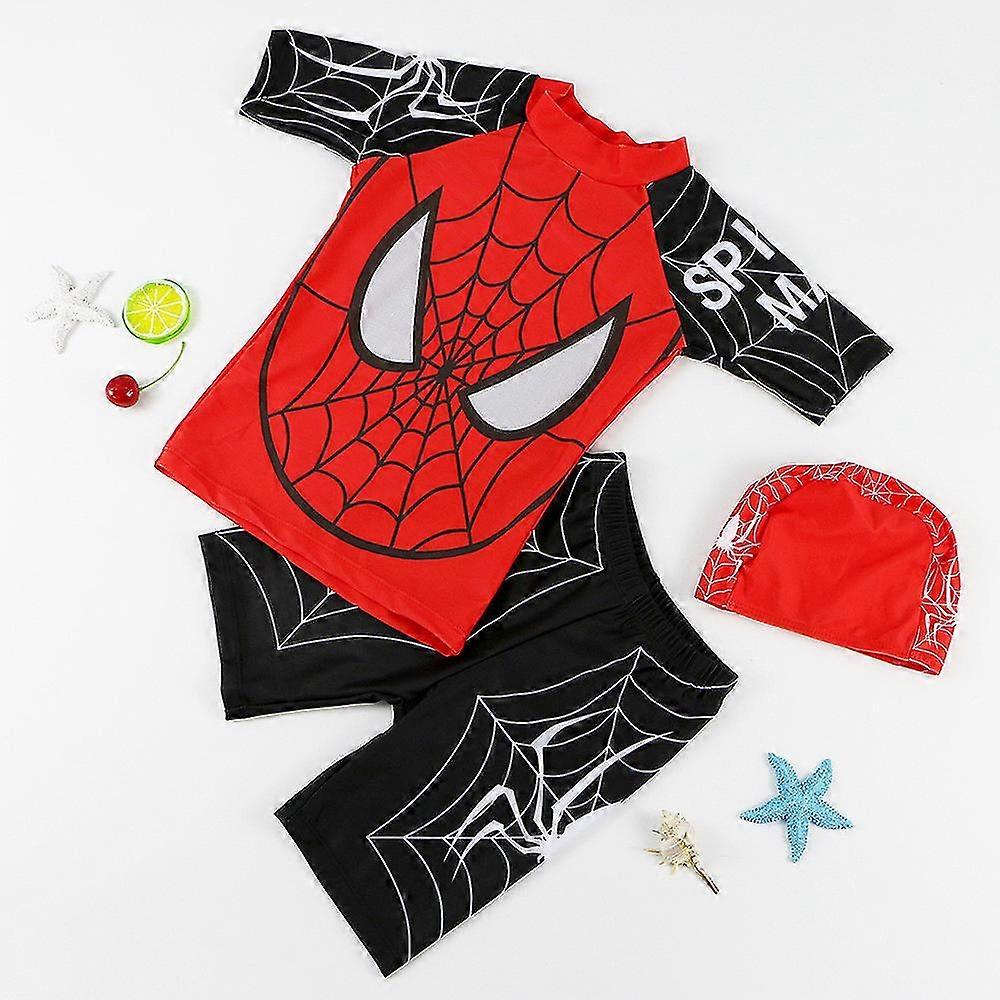 Marvel Spider-Man Lasten pojat 3PCS Uimapuku Uimapuvut Uimatopit Shortsit Hattu Setti