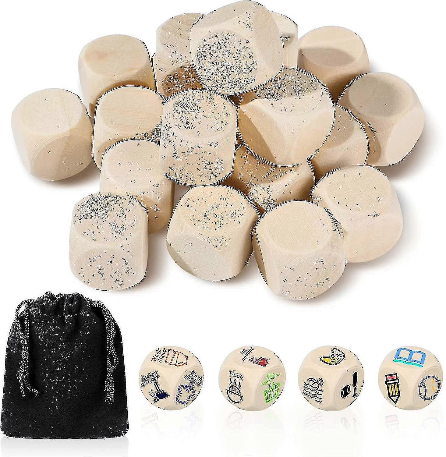 20 Pieces Diy Blank Plain Wooden Dice With 6-sided Wooden Blocks20 Mm