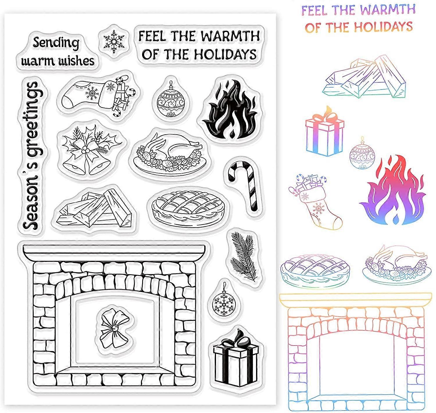 Christmas Fireplace Silicone Clear Stamps for Card Making DIY Scrapbooking Photo Album Decoration Paper Craft6.3x4.3 Inches