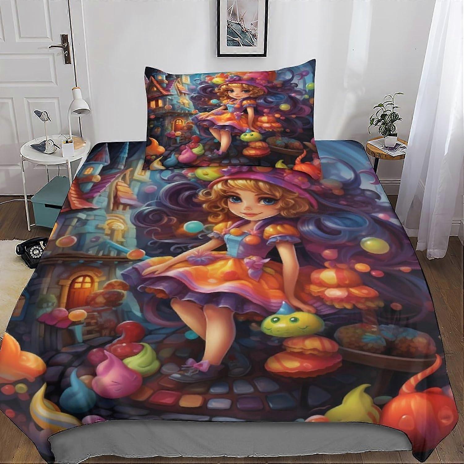 Halloween Sängkläder Set Häxa Påslakan 3D-tryckt 2 stycken, Mikrofiber Sängkläder Påslakan med Dragkedja Stängning Örngott Singel