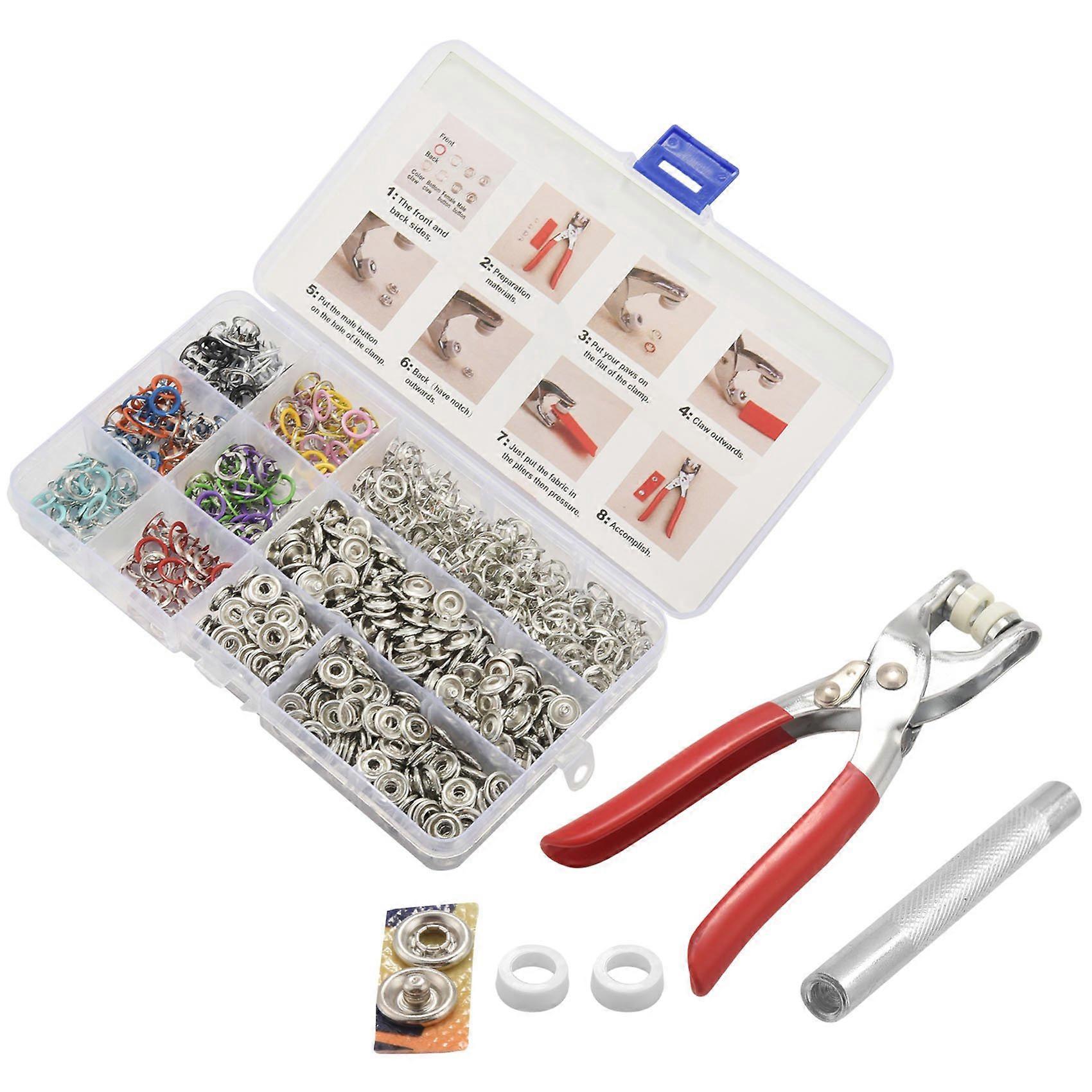 200 Sets Snap Buttons Rompers Snaps Craft Pliers Tool Buckle Metal Ring Button Snaps Sewing Craft 9