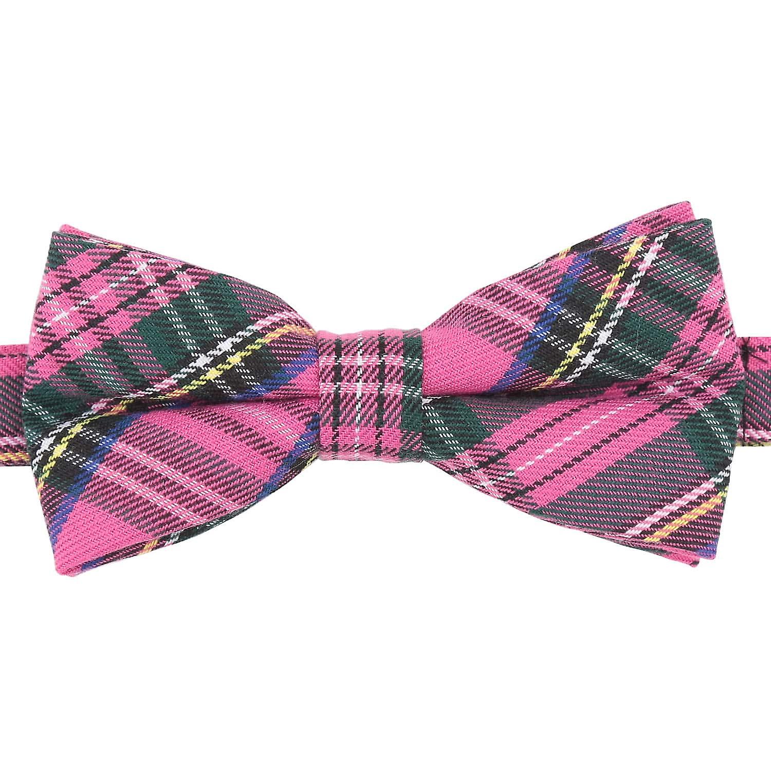 Pink Tartan Plaid Bow Tie