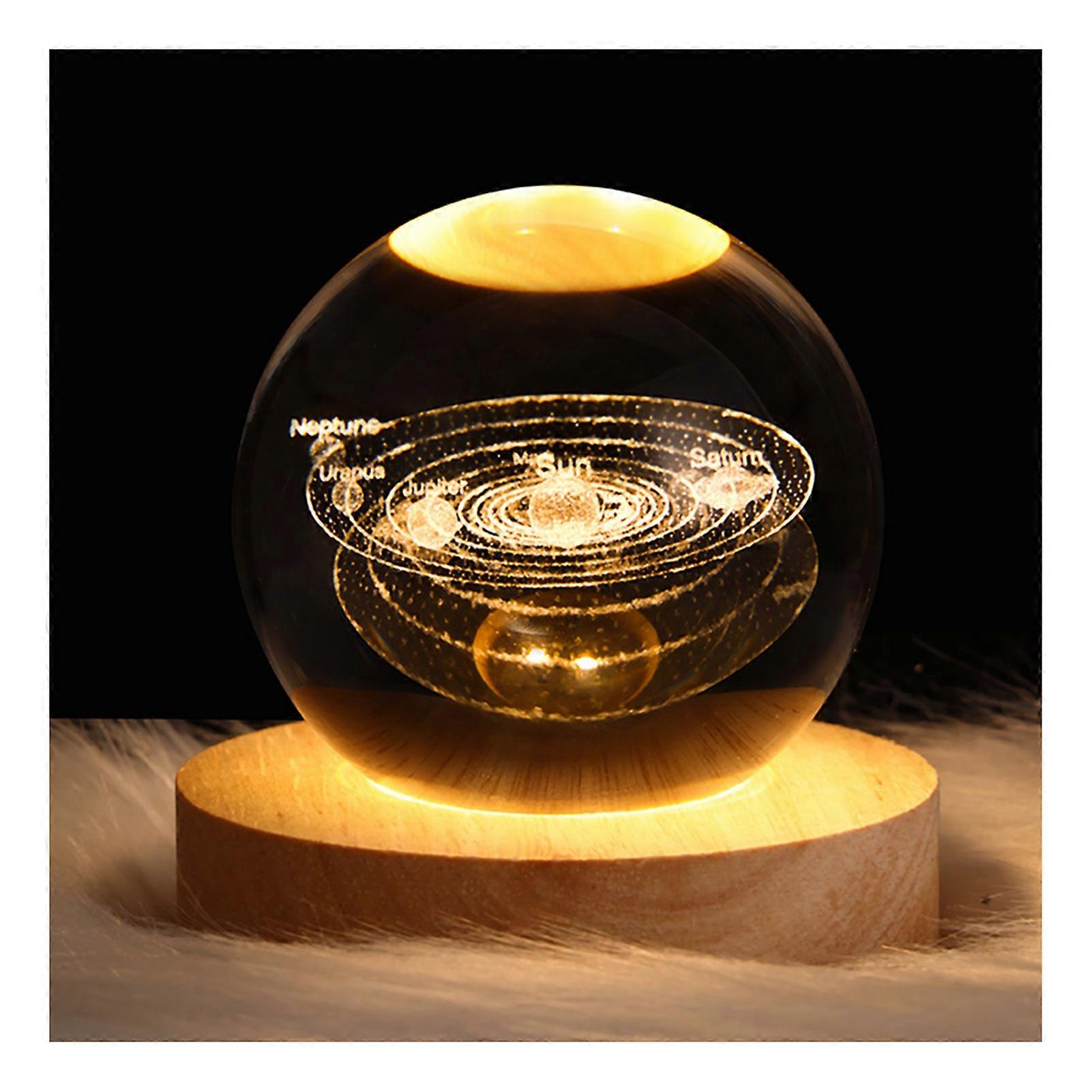Small Crystal Ball with Wooden Lighting Base 3D Glass Ball with LED Light