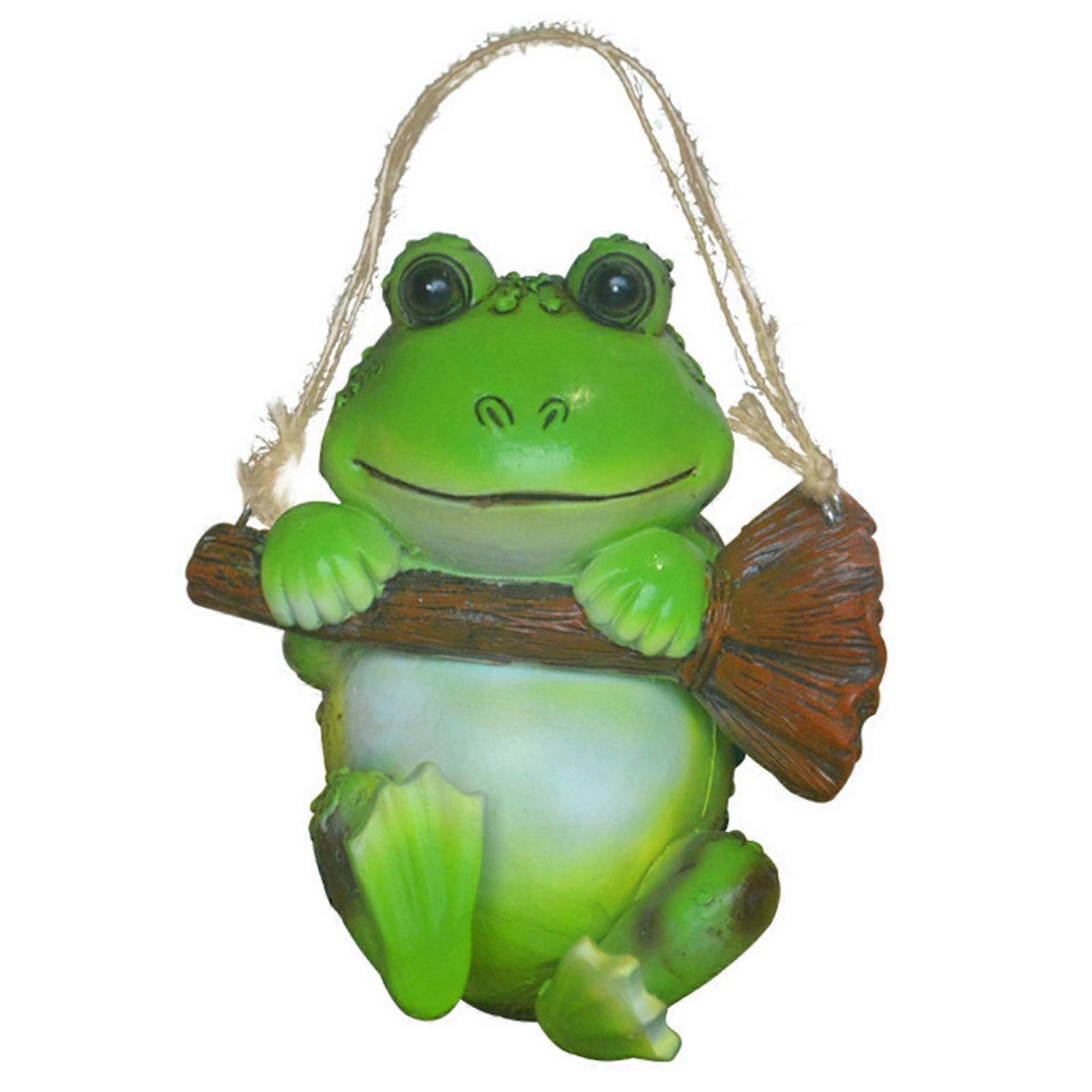 Simulation Animal Garden Ornament Frog Hanging on the Broom Resin Statue