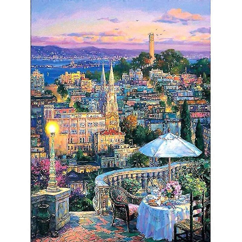 Full Drill Diamond Dots Painting Wholesale City Diamond Landscape Embroidery 5d Diy Mosaic Picture Of Crystal For Adults