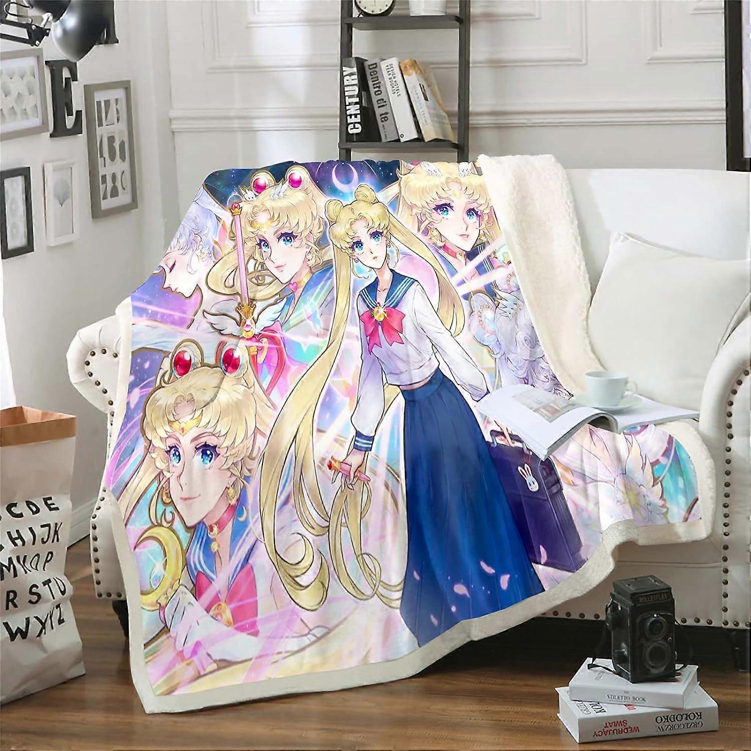 Anime Sailor Moon Blanket, Fleece Blankets, Cuddly Blanket Thin Blankets for Sofa, Ultra Soft and Warm Microfibre 3D Print, for Adults and Children