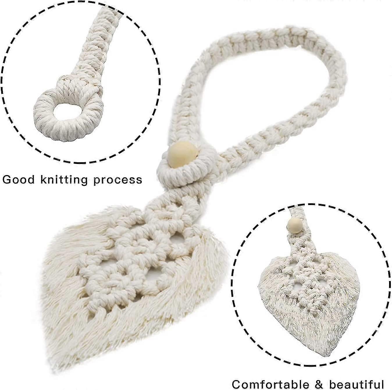 2 Pieces Curtain Tiebacks Hand Knitting Curtain Rope Tiebacks Curtain Holdback Curtain Tie Back Boho Leaves Curtain Holders Feather Rope Holder Curtai