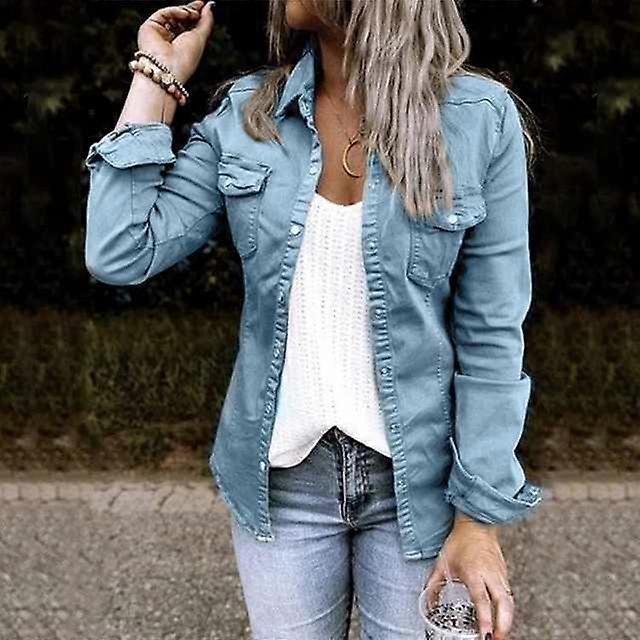 Spring Autumn Thin Solid Denim Jacket