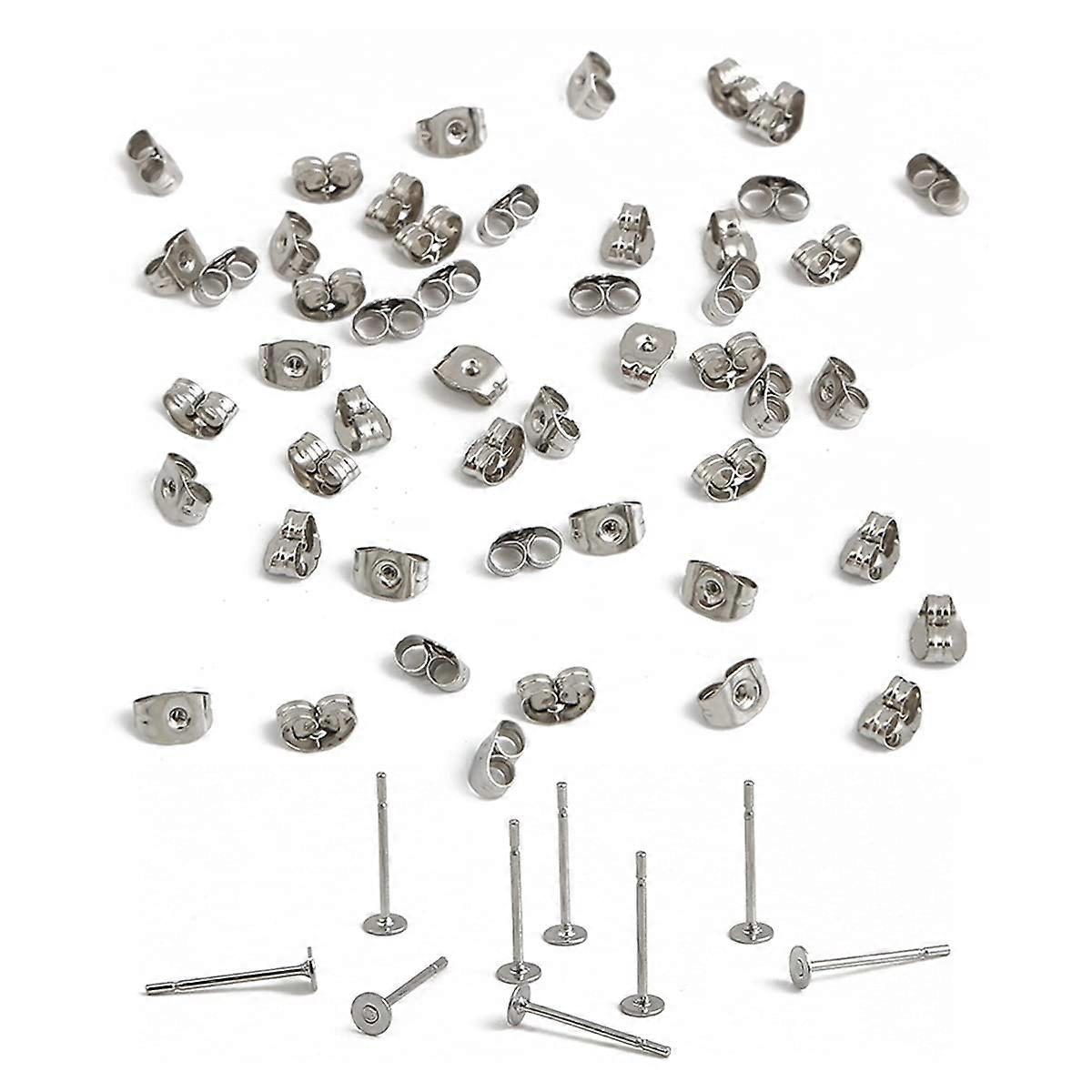 400 Pieces of 5mm Stainless Steel Earring pin Flat Cushion kit Earrings and Butterfly Earring Backs
