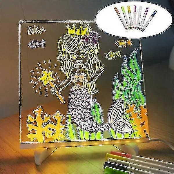 Led Note Board With 7 Colors Pen, Glowing Acrylic Dry Erase Board With Led Light & Stand, Light Up Diy Message Board Desk Whiteboard Tw
