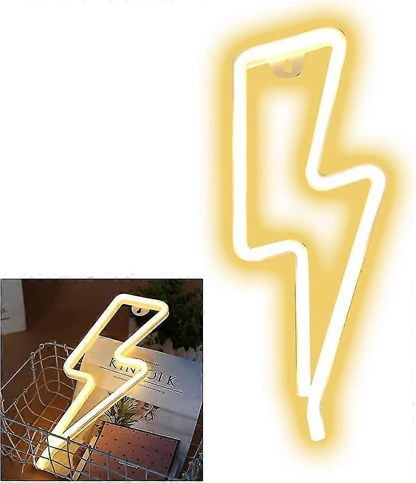 Neon Sign Led Lightning Shape Night Light Wall Decor Light Powered By Usb/battery With Warm White Neon Light For Christmas Birthday Party Kids Room Li