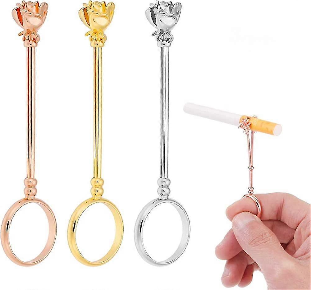 3 Pieces Cigarette Holder Ring Cigarette Holder Compatible With Women, Elegant Ring Hands Free Cigarette Finger Ring Keep Protect Your Finger Compatib