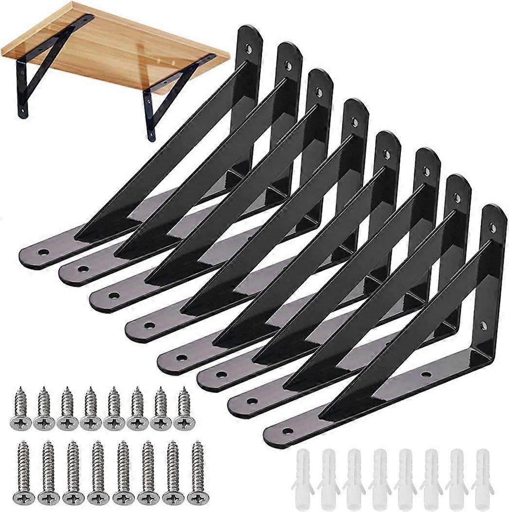 Wall Shelf Brackets, Shelf Brackets Fixing, 15 9.5 CM Metal 90 Degree Triangular Brackets Floating Frame Heavy Load, Black 8 Packs