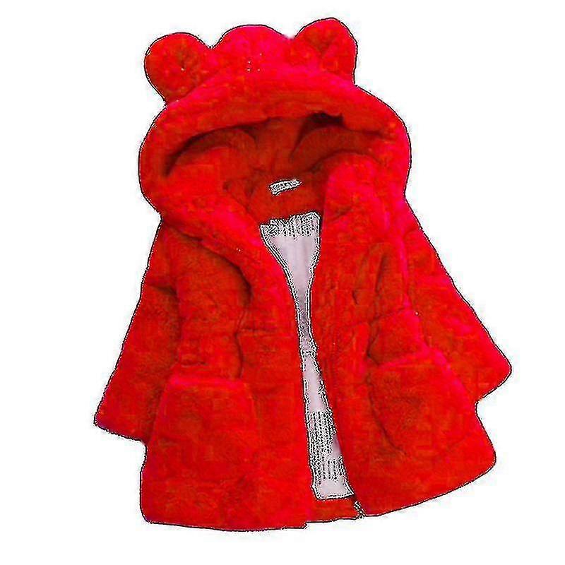 Barnflicka Fluffig fuskpälsjacka med huva Fleecejacka Vinter Varm Ytterkläder