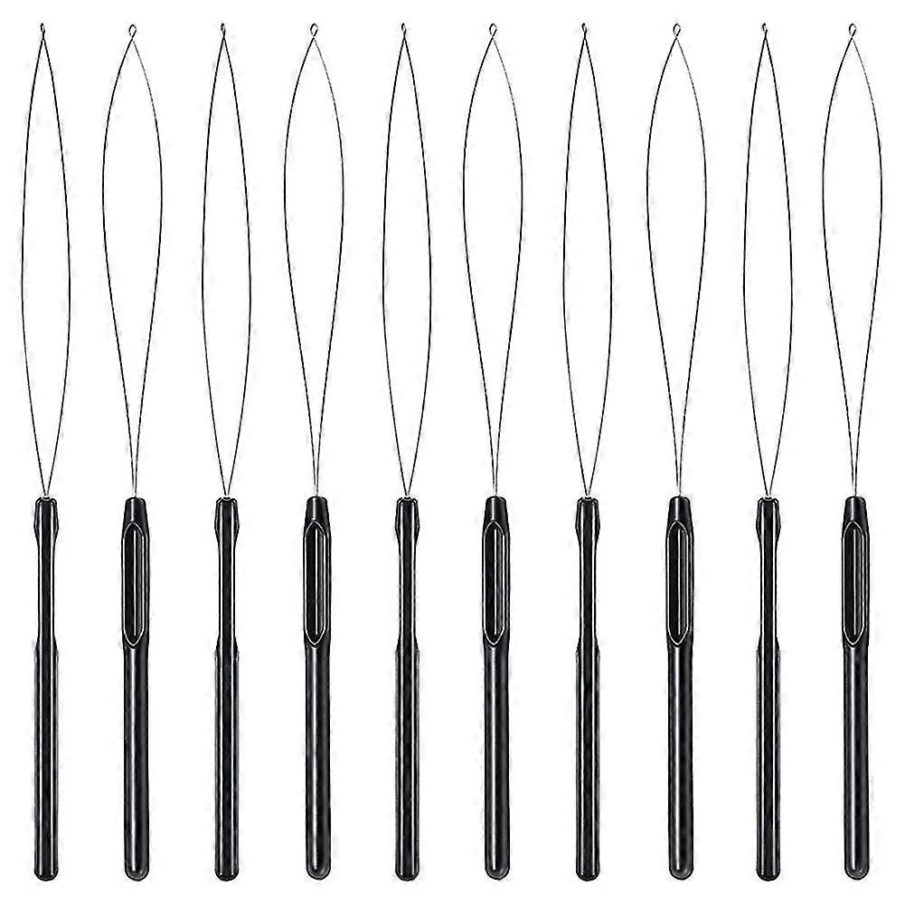 10Pcs Hair Extension Loop Threader Tool and Bead Tool Black Loop Threader for Hair Extension or Fea
