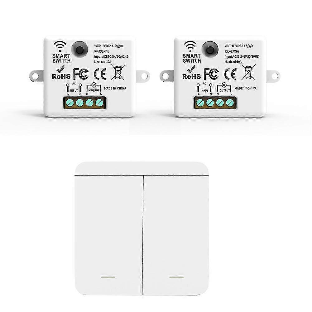 2PCS Wireless Light Wall Switch RF 433Mhz Relay Receiver with 1x 2Gang Panel Switch LED Remote Control for LED Lamp