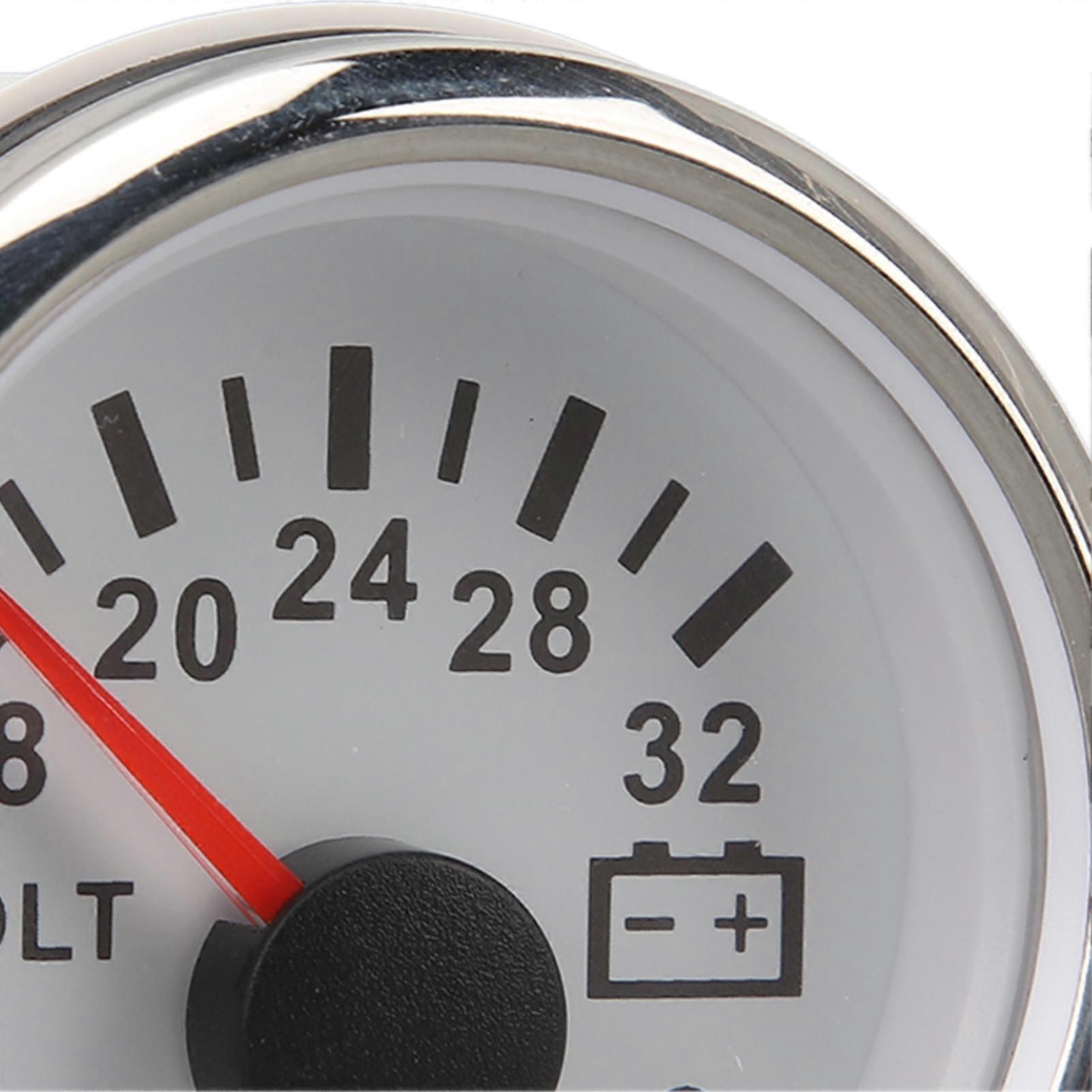 52MM Voltage Meter DC 9 to 32V Highly Accurate Fast Response Pointer Voltmeter with Backlight For RVs Yacht Fishing Boats Ships White Dial Silver Beze