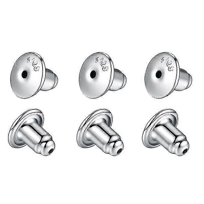3 pair plated white gold earring backs,925 sterling silver earring backs for stud secure,hypoallergenic earring backs safely locking earring backs for
