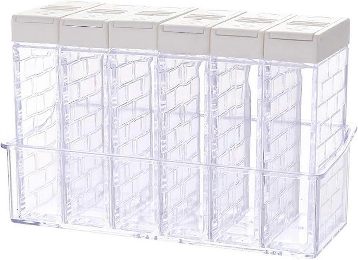 Set of 6 Transparent Seasoning Box, Kitchen Condiment Pots for, - Plastic - For Camping and Spices, Condiment Storage, Salt, Sugar and Pepper(White)