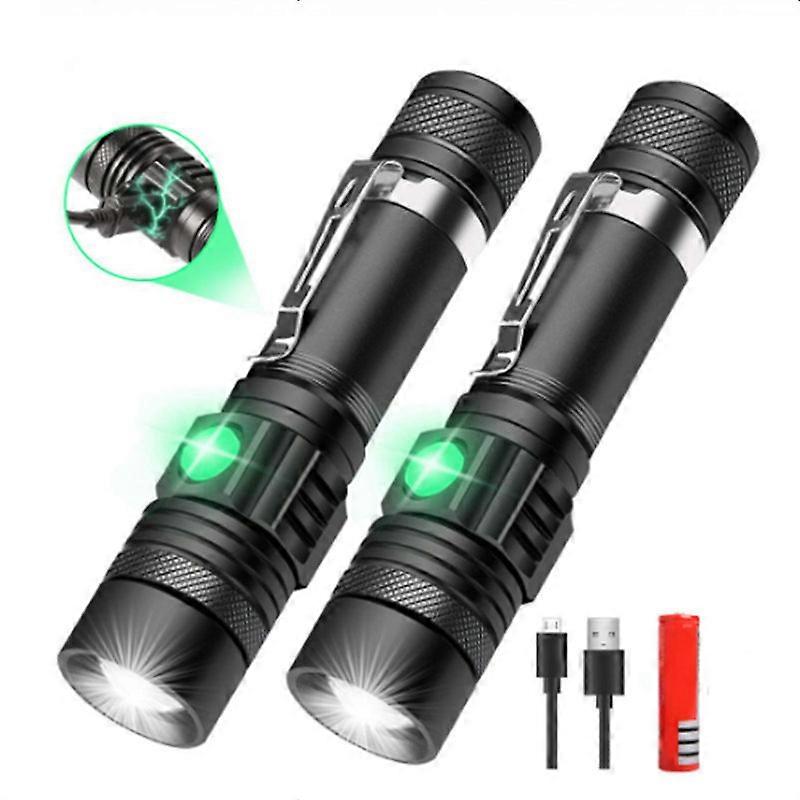 2 LED flashlights rechargeable, flashlight super bright USB rechargeable flashlight, scalable, waterproof, camping and hiking small pocket flashlight