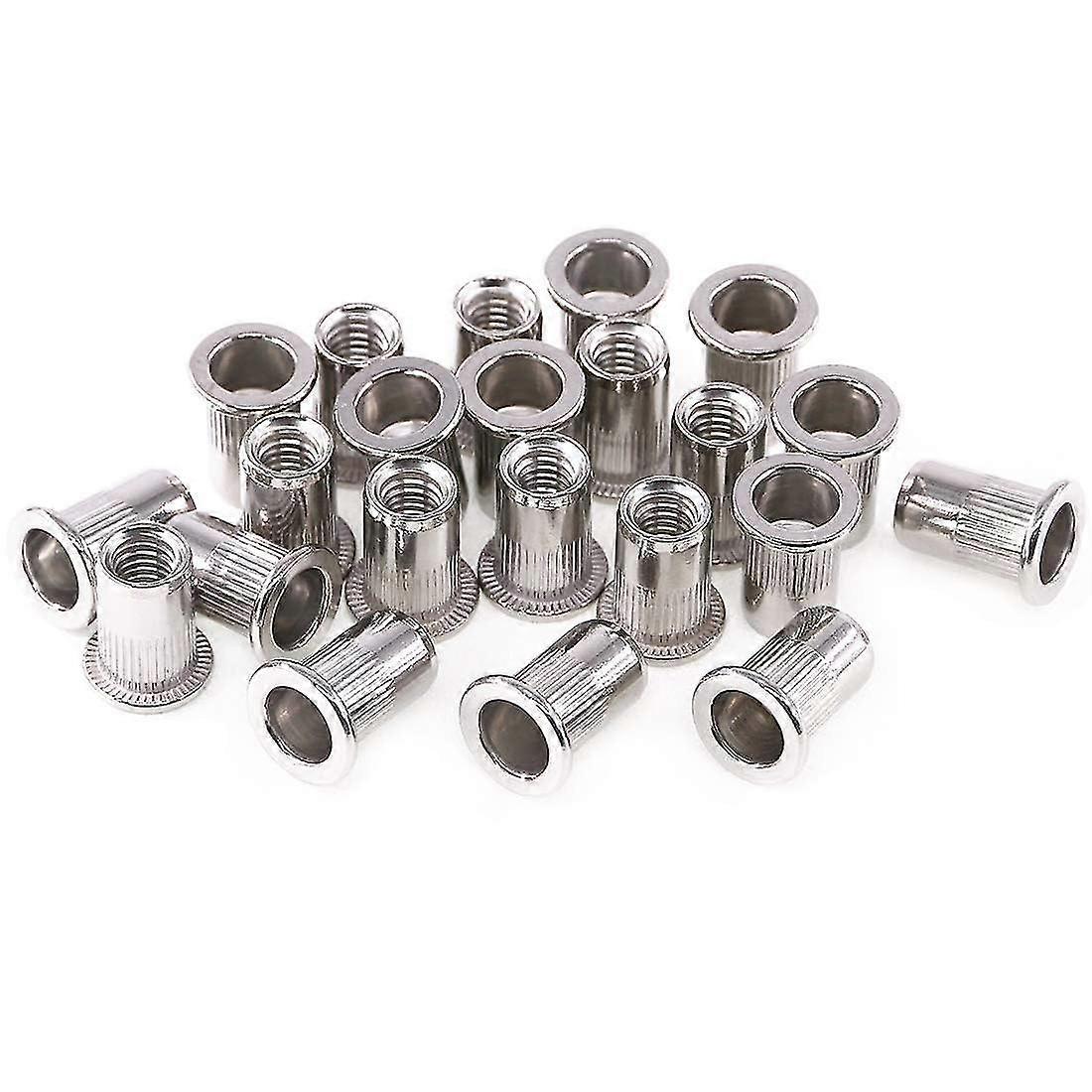 50pcs 304 Stainless Steel Metric Rivet Nut, Flat Head Threaded Insert Nutsert Kit - M6