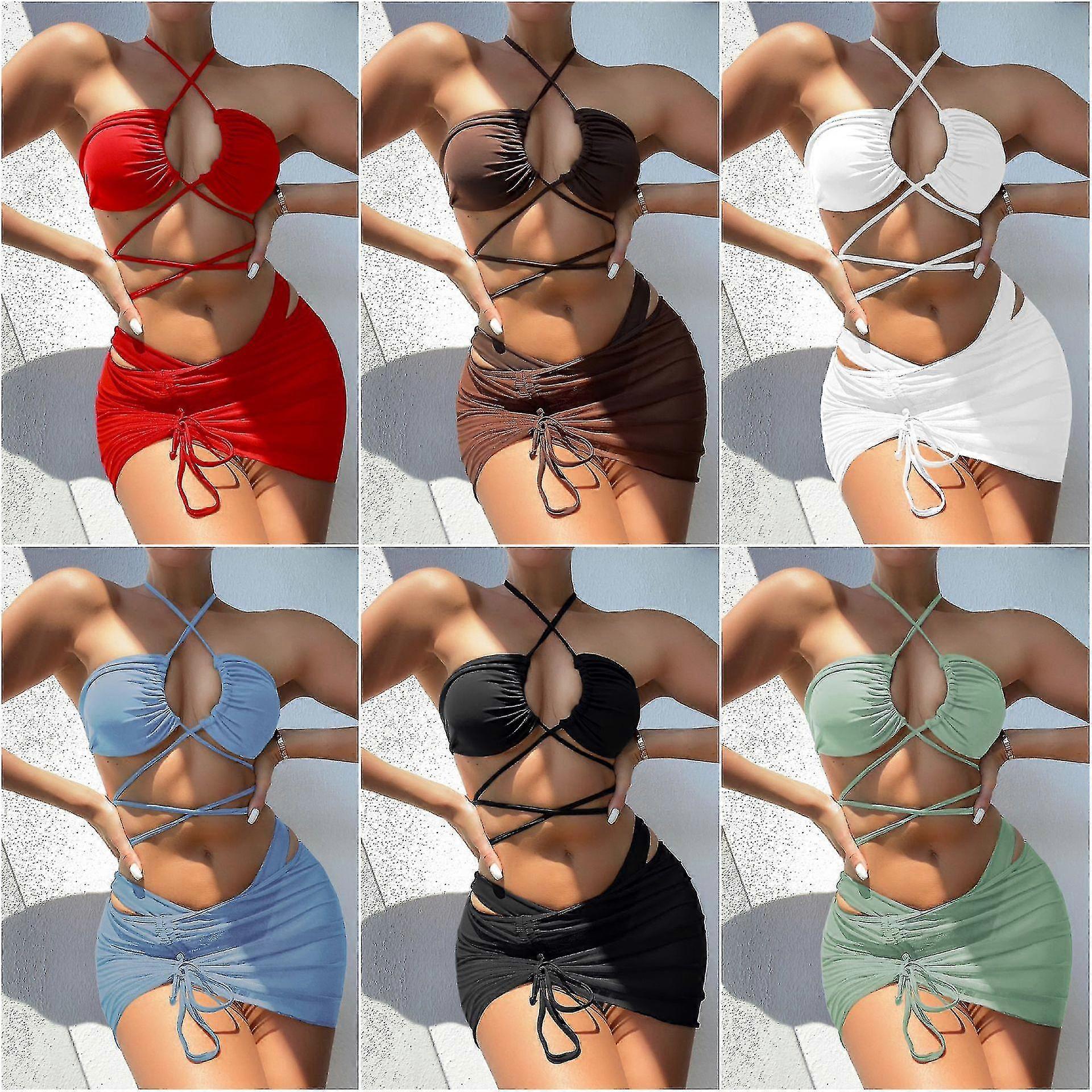 Bikini Zomer Driehoek Badpak Vrouwen Halter Badmode Rok 3 Stuks Set Elegant Badpak -gsl Z