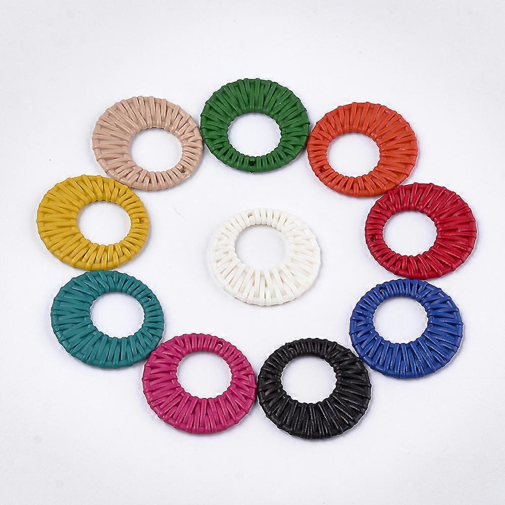 10pc Acrylic Pendants Imitation Woven Rattan Pattern Donut Mixed Color 46.5x4.5mm Hole: 1.5mm