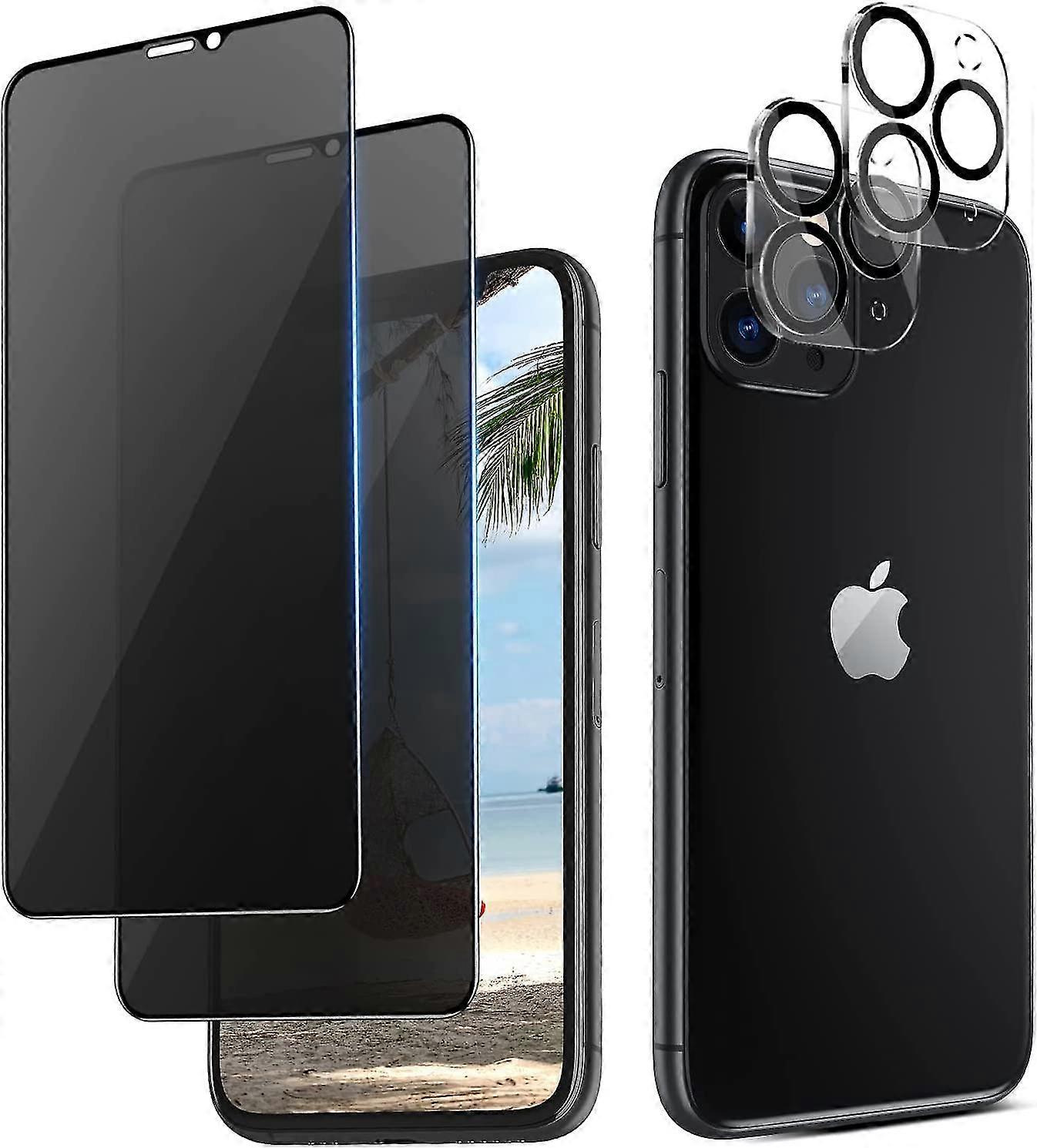[2+2 Pack] Privacy Glass Screen Protector For Iphone 11 Pro, Camera Lens Protector