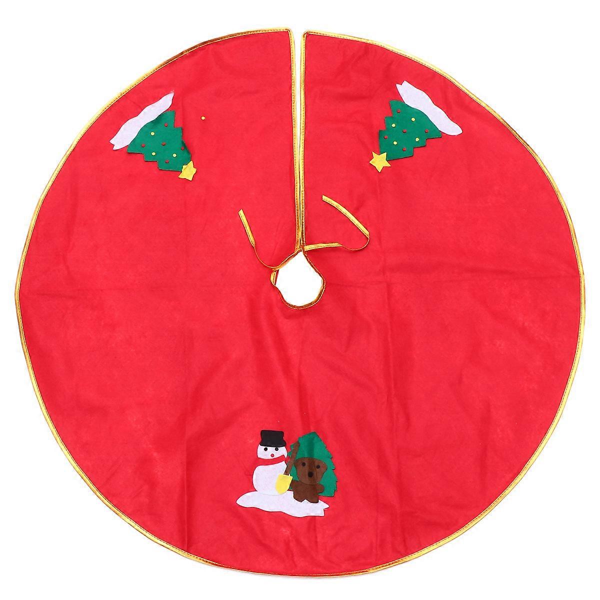 1PC 90cm Christmas Tree Apron Festive Christmas Tree Skirt Xmas Tree Base Wrap Christmas Party Decoration (Golden Edge, Snowman Style)