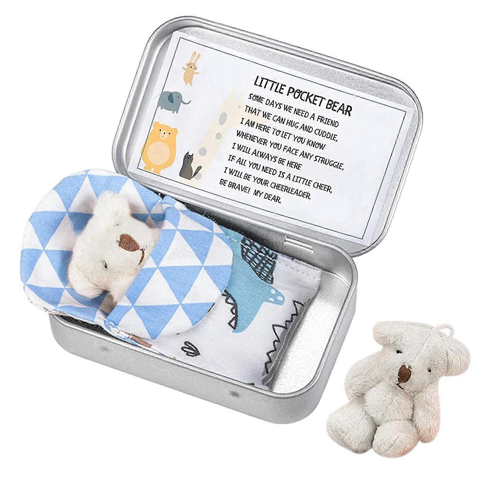 2023 Update  Mini Stuffed Bear in a Tin Plush Pocket Bear for Anti Anxiety Stress Worry, Little Stuffed Tiny Bears in a Box with Cards and Quilts for 